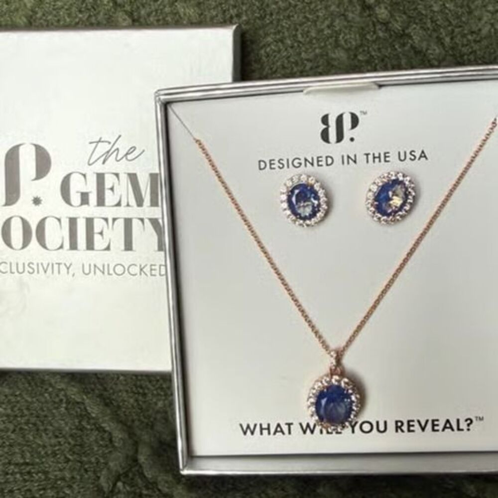 2424 Blue on Gold Earring and Necklace Set - Picture 2 of 2